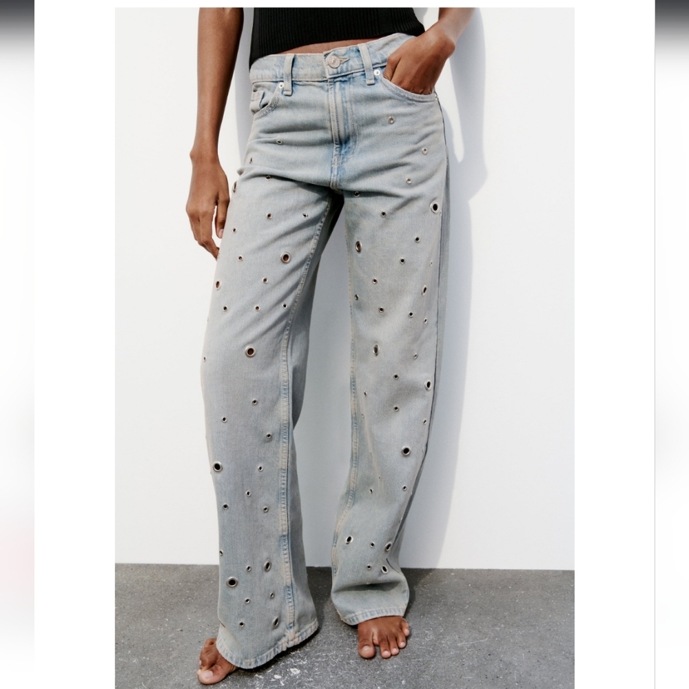 Zara TRF HIGH WAIST RING TRIM JEANS Size 4